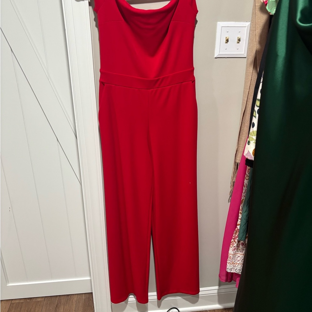 Express off the shoulder- Elegant Red Jumpsuit